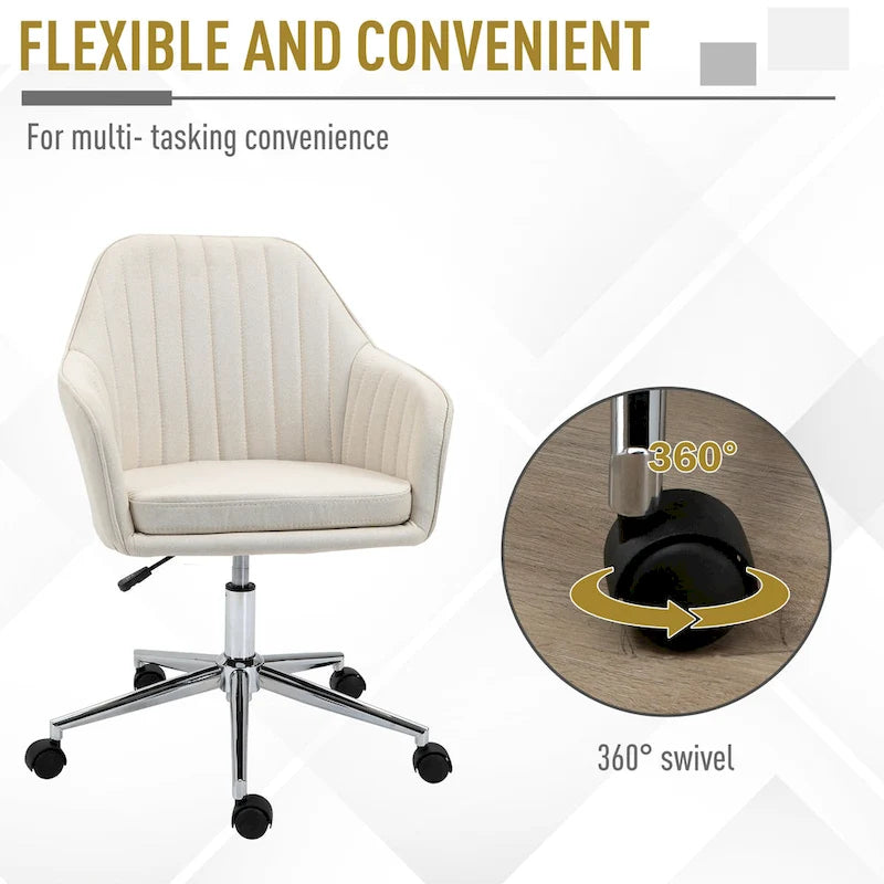 Mid-Back Office Computer Chair - Tub Shape Design, Lined Pattern Back, Swivel Wheels - 23.25*24*37.75
