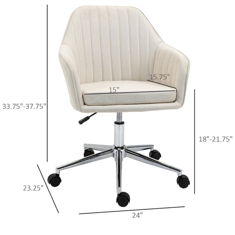 Mid-Back Office Computer Chair - Tub Shape Design, Lined Pattern Back, Swivel Wheels - 23.25*24*37.75