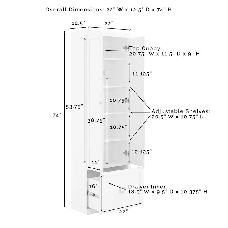 Convertible Pantry Closet - 12.5" x 22" x 74"