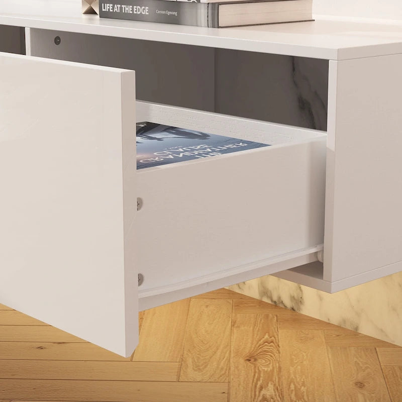 63" Floating TV Stand with LED Lights, Wall Mount High Gloss