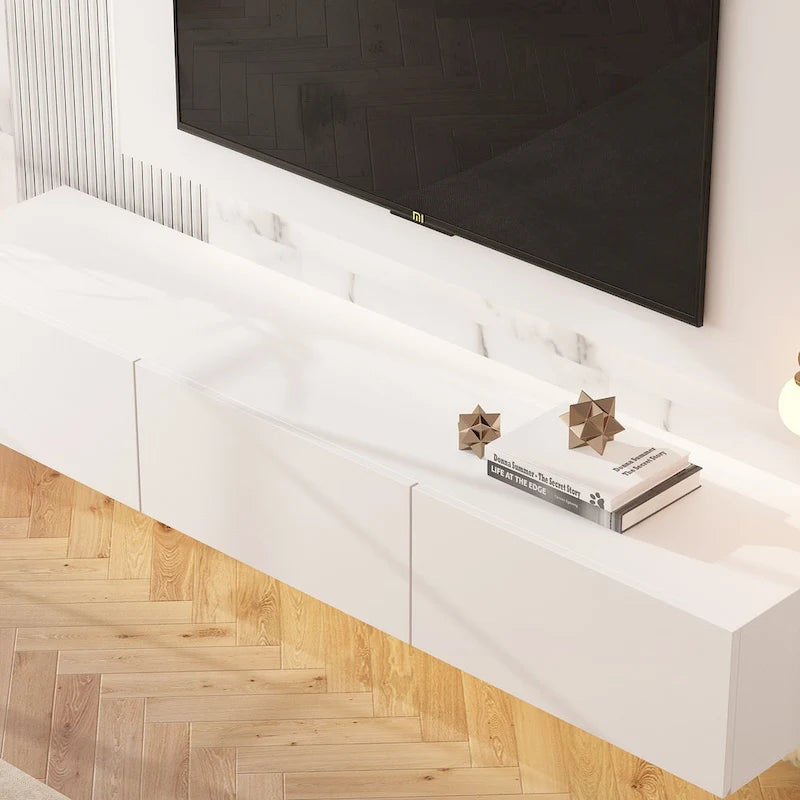 63" Floating TV Stand with LED Lights, Wall Mount High Gloss