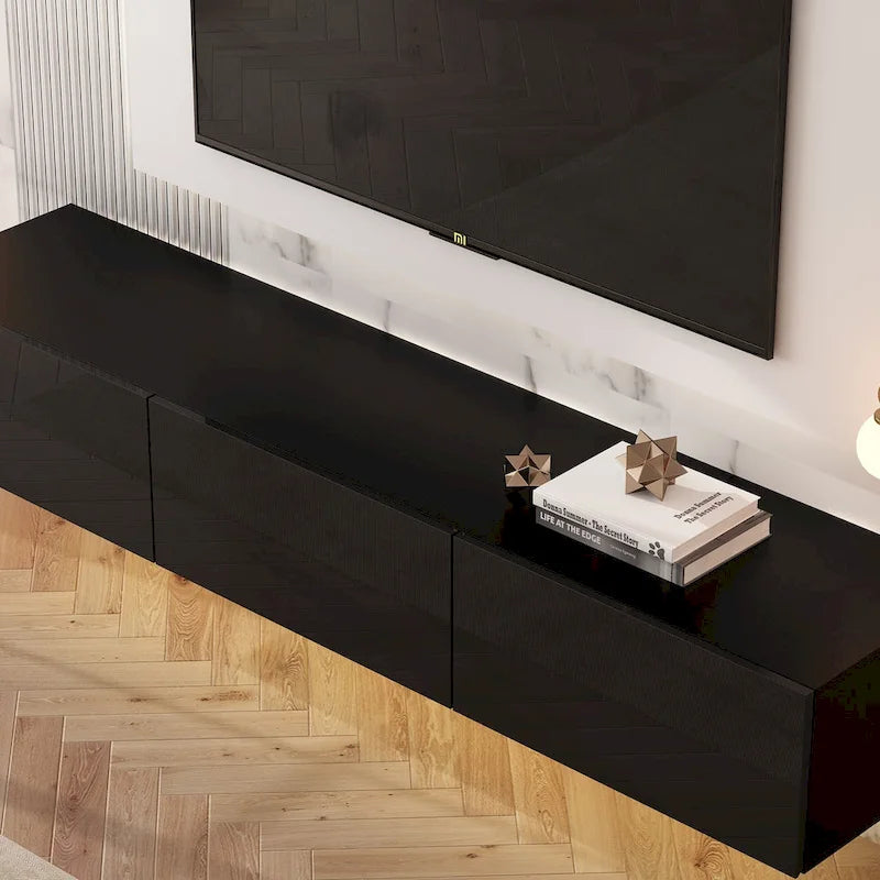 63" Floating TV Stand with LED Lights, Wall Mount High Gloss