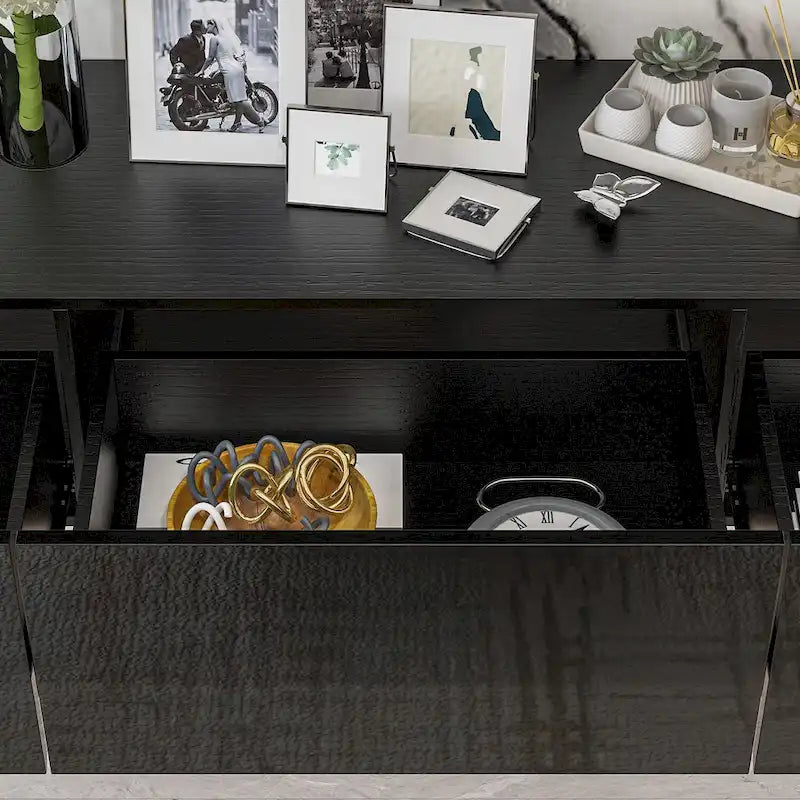 63" Floating TV Stand with LED Lights, Wall Mount High Gloss