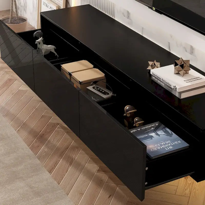 63" Floating TV Stand with LED Lights, Wall Mount High Gloss
