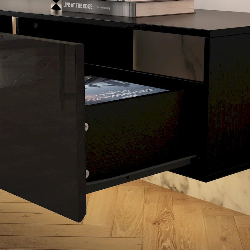 63" Floating TV Stand with LED Lights, Wall Mount High Gloss