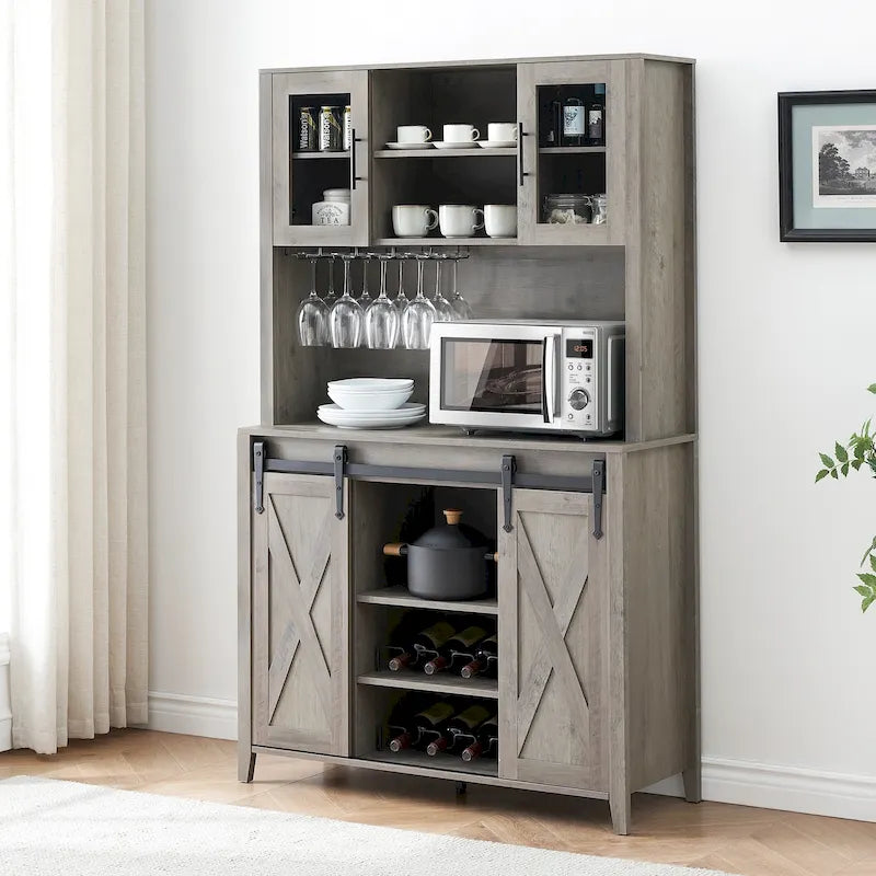 42.5-inch Farmhouse Wine Cabinet with Sliding Barn Door - 15.7D x 42.5W x 69.6H