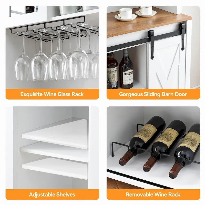 42.5-inch Farmhouse Wine Cabinet with Sliding Barn Door - 15.7D x 42.5W x 69.6H