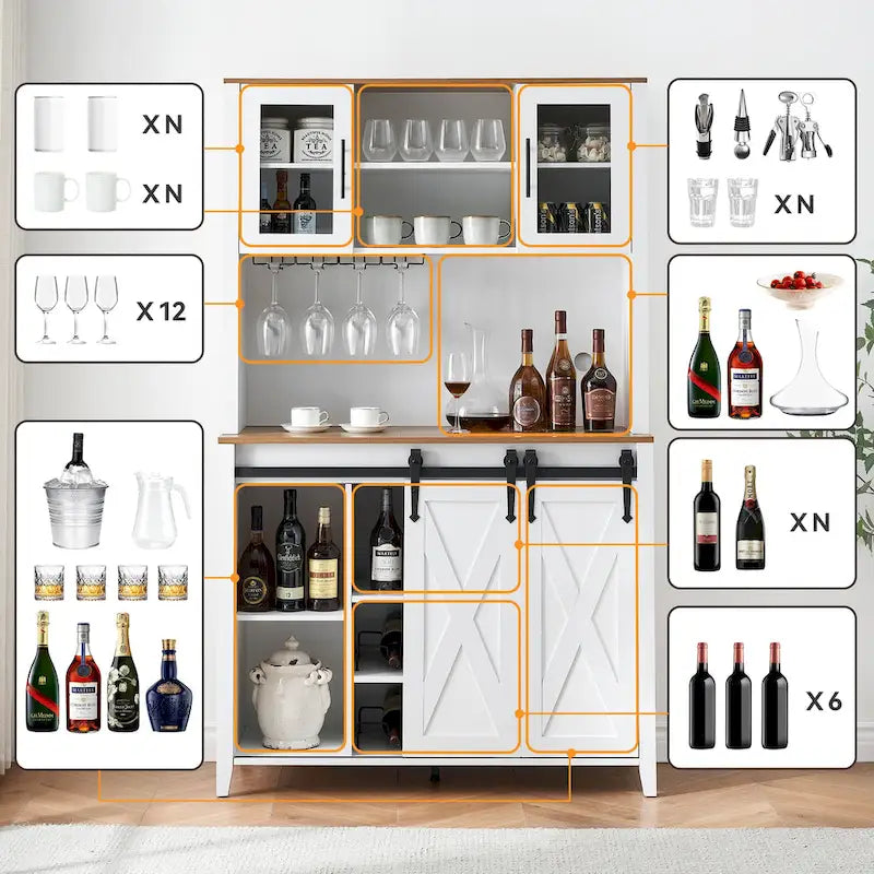 42.5-inch Farmhouse Wine Cabinet with Sliding Barn Door - 15.7D x 42.5W x 69.6H