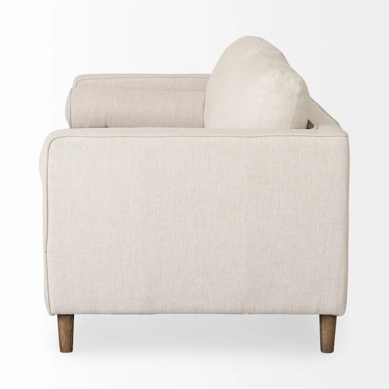 Cream Fabric Sofa w/ Solid Wood Frame and Bolster Cushions - 87.9W x 36.2D x 33.8H