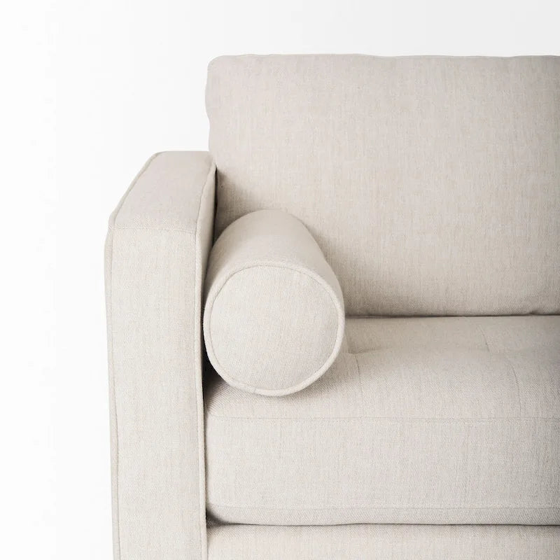 Cream Fabric Sofa w/ Solid Wood Frame and Bolster Cushions - 87.9W x 36.2D x 33.8H