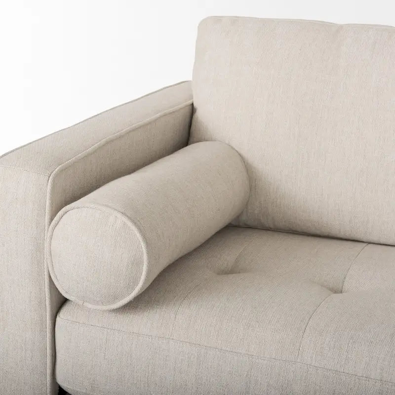 Cream Fabric Sofa w/ Solid Wood Frame and Bolster Cushions - 87.9W x 36.2D x 33.8H