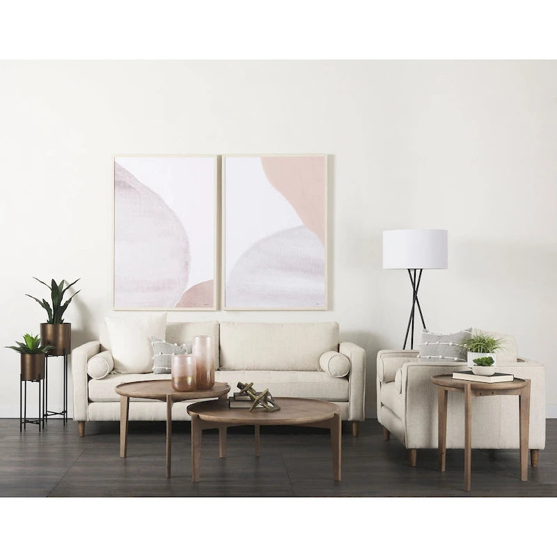 Cream Fabric Sofa w/ Solid Wood Frame and Bolster Cushions - 87.9W x 36.2D x 33.8H
