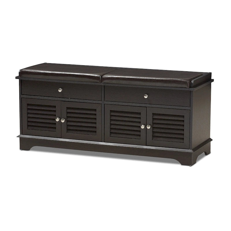 Modern and Contemporary Dark Brown Wood 2-Drawer Shoe Storage Bench - 20.67" H x 47.44" W x 15.65" D