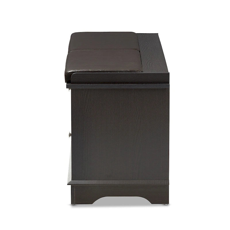 Banc de rangement pour chaussures à 2 tiroirs en bois brun foncé, style moderne et contemporain - 52,5 cm H x 120,5 cm L x 39,7 cm P