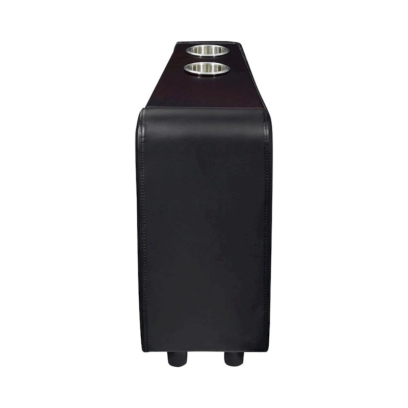 Console en similicuir avec 2 porte-gobelets métalliques amovibles, noire et argentée - 25 H x 9,5 W x 28,75 L pouces