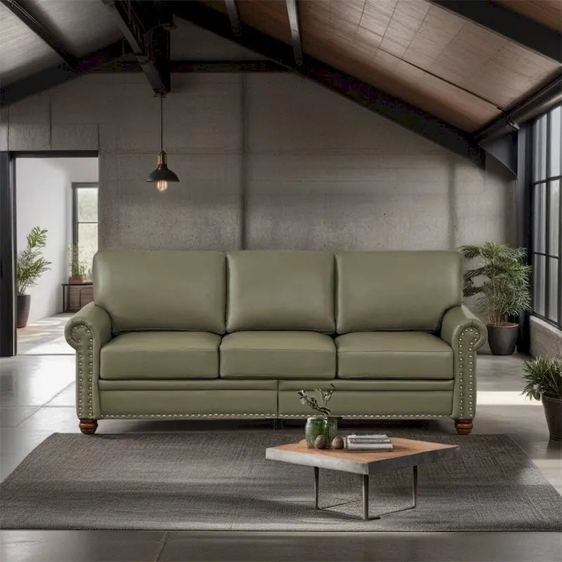 Classic Living Room Nails Sofa, Faux Leather