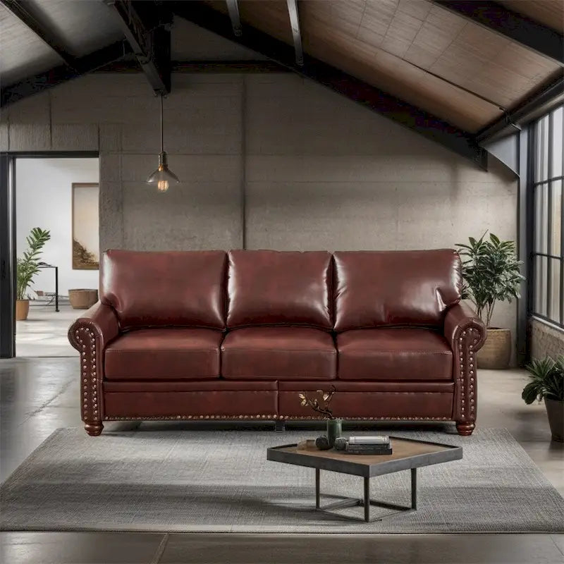 Classic Living Room Nails Sofa, Faux Leather
