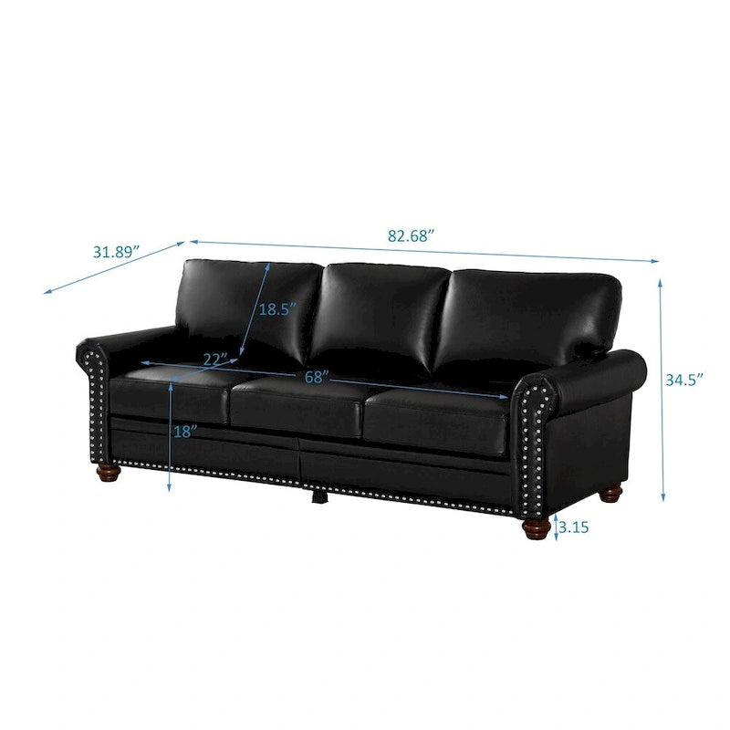 Classic Living Room Nails Sofa, Faux Leather