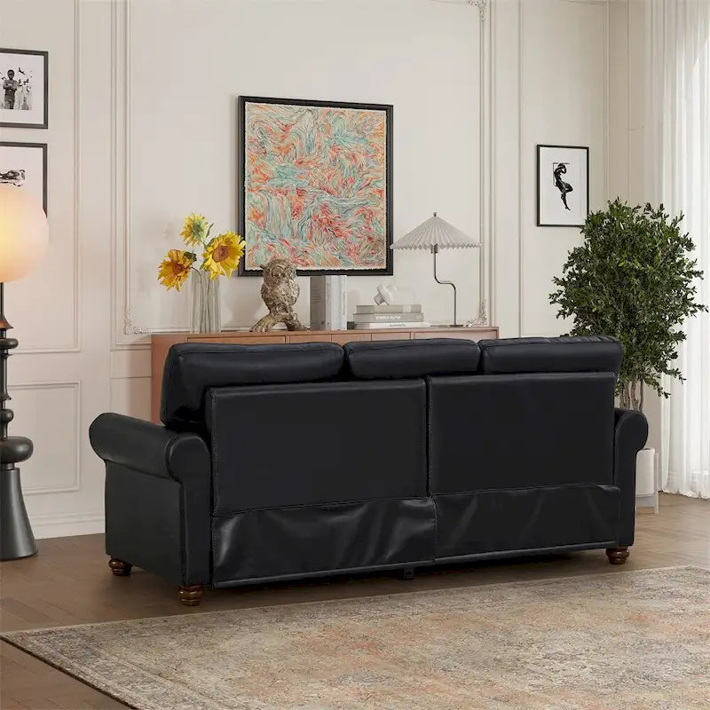 Classic Living Room Nails Sofa, Faux Leather