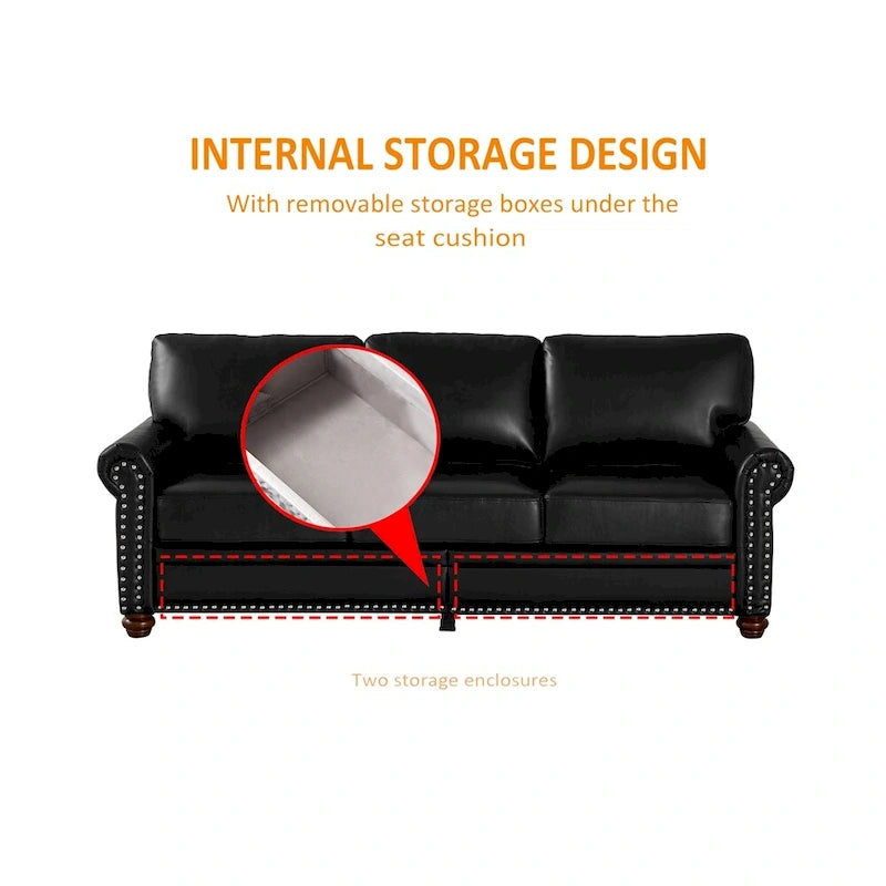Classic Living Room Nails Sofa, Faux Leather