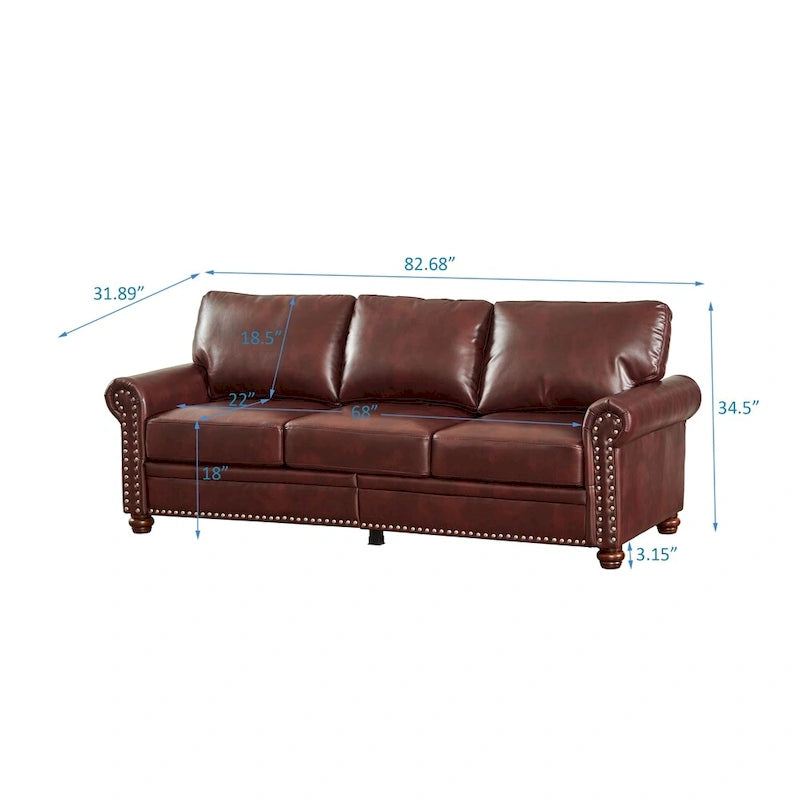 Classic Living Room Nails Sofa, Faux Leather