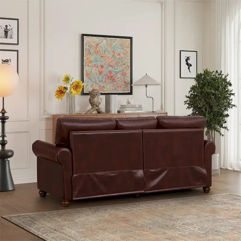 Classic Living Room Nails Sofa, Faux Leather