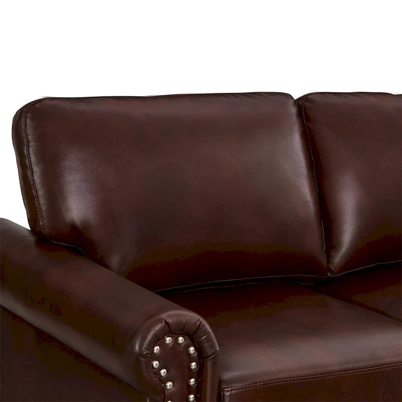 Classic Living Room Nails Sofa, Faux Leather