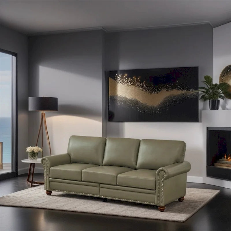 Classic Living Room Nails Sofa, Faux Leather