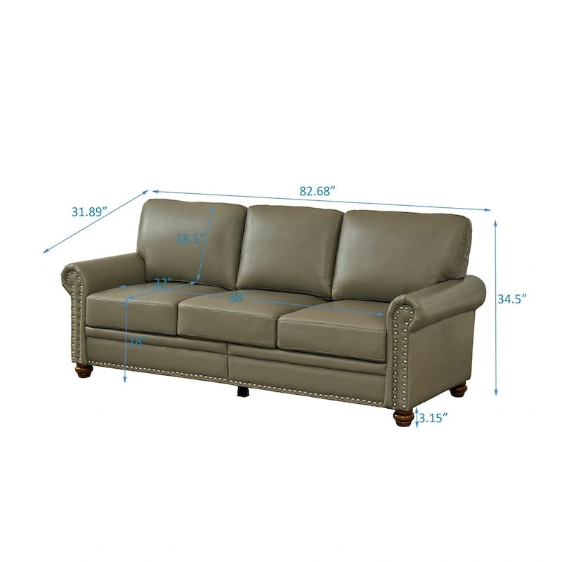 Classic Living Room Nails Sofa, Faux Leather