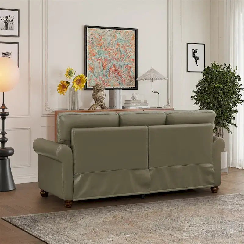 Classic Living Room Nails Sofa, Faux Leather