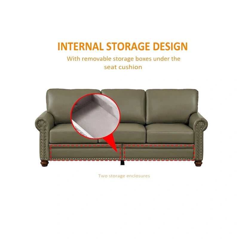 Classic Living Room Nails Sofa, Faux Leather