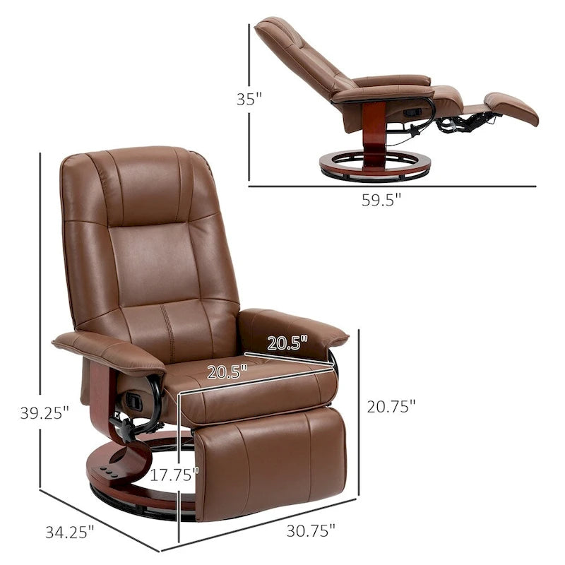 Fauteuil de relaxation pivotant réglable en cuir avec repose-pieds et accoudoirs