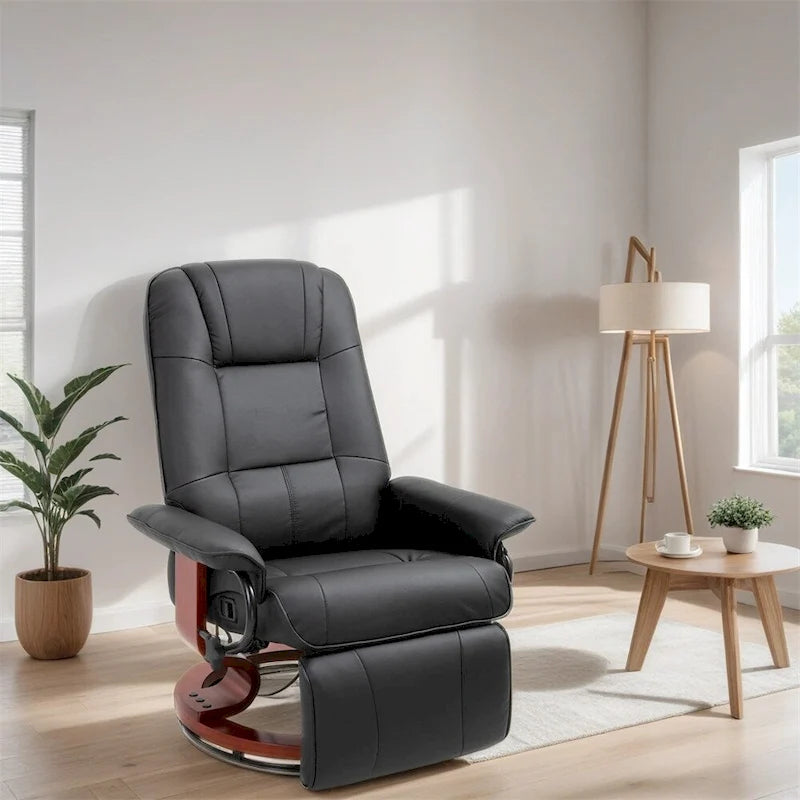 Fauteuil de relaxation pivotant réglable en cuir avec repose-pieds et accoudoirs