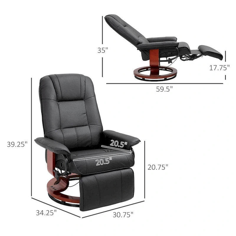 Fauteuil de relaxation pivotant réglable en cuir avec repose-pieds et accoudoirs