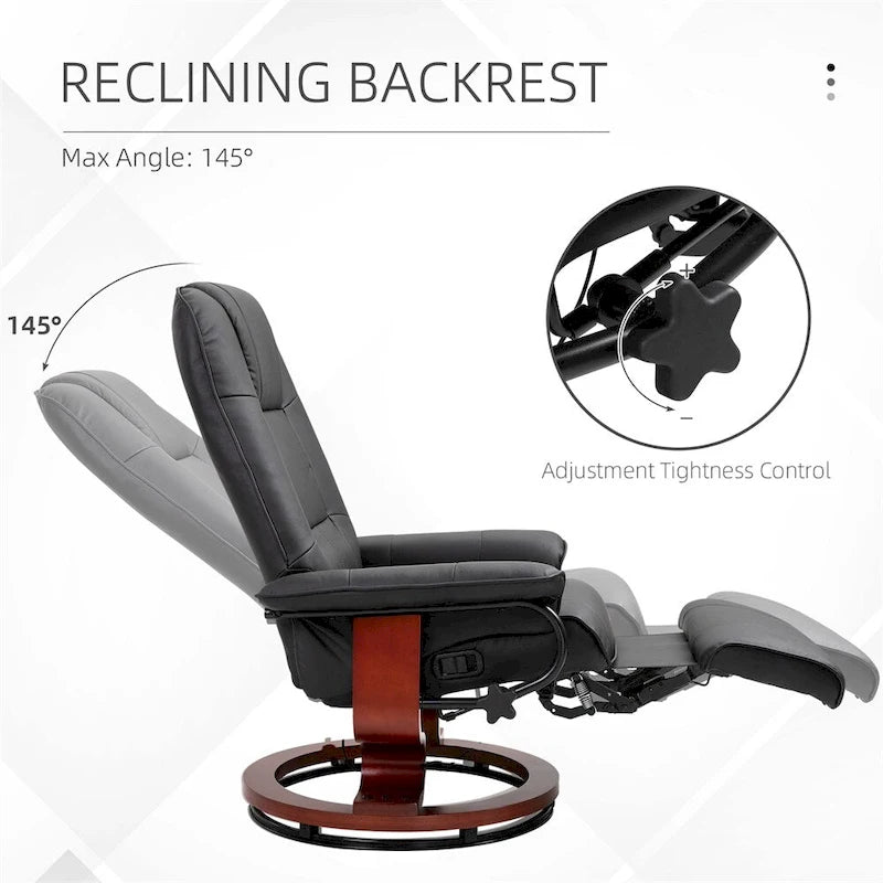 Fauteuil de relaxation pivotant réglable en cuir avec repose-pieds et accoudoirs