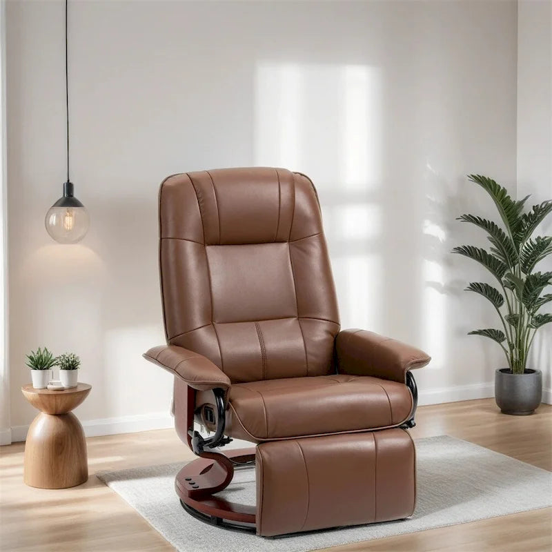 Fauteuil de relaxation pivotant réglable en cuir avec repose-pieds et accoudoirs