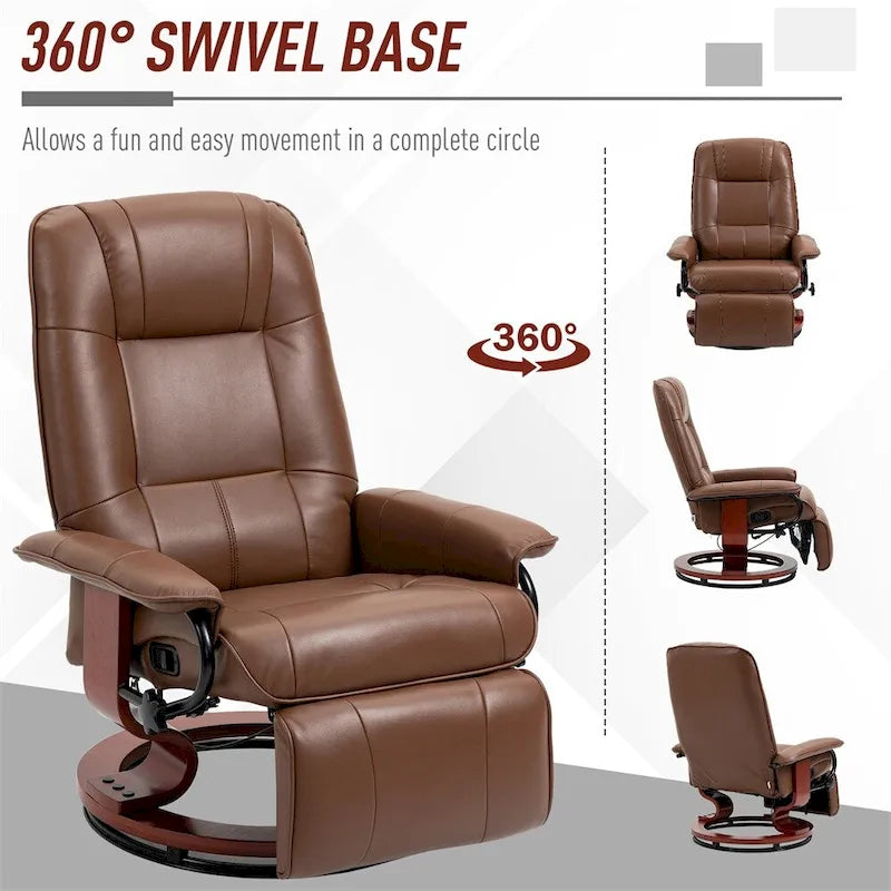 Fauteuil de relaxation pivotant réglable en cuir avec repose-pieds et accoudoirs