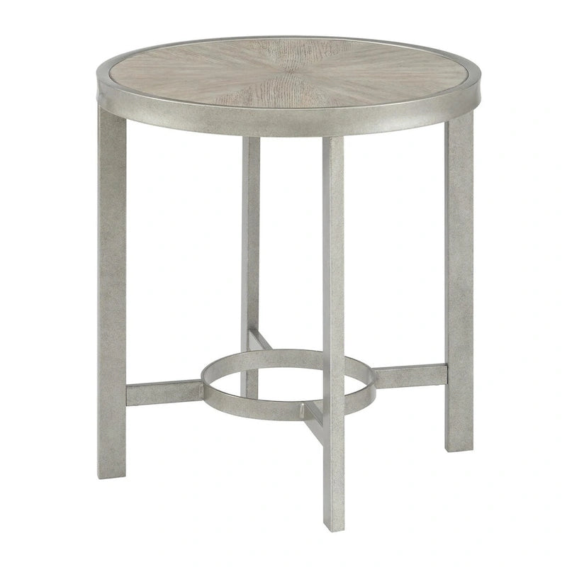 Round End Table with White Oak Top and Metal Frame