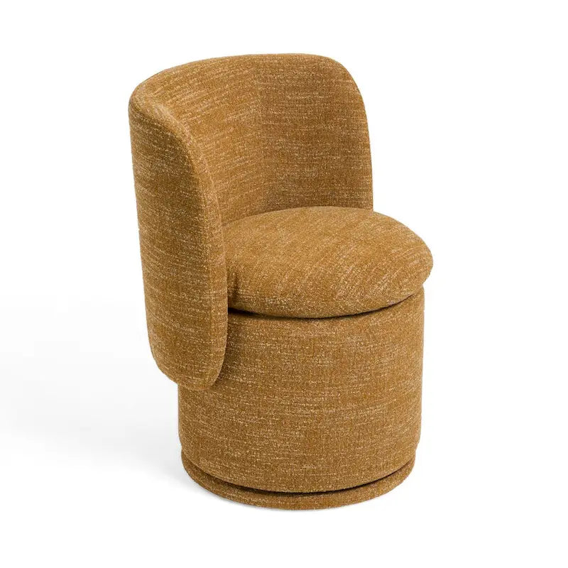 26 Inch Swivel Dining Chair, Yellow Polyester, Solid Poplar Wood