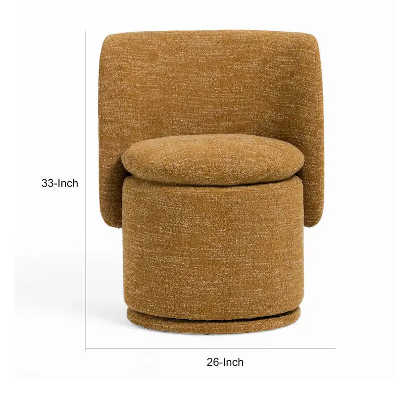 26 Inch Swivel Dining Chair, Yellow Polyester, Solid Poplar Wood