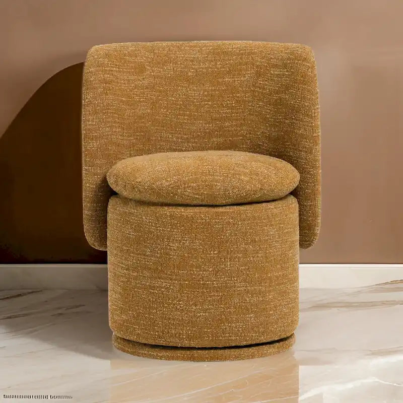 26 Inch Swivel Dining Chair, Yellow Polyester, Solid Poplar Wood