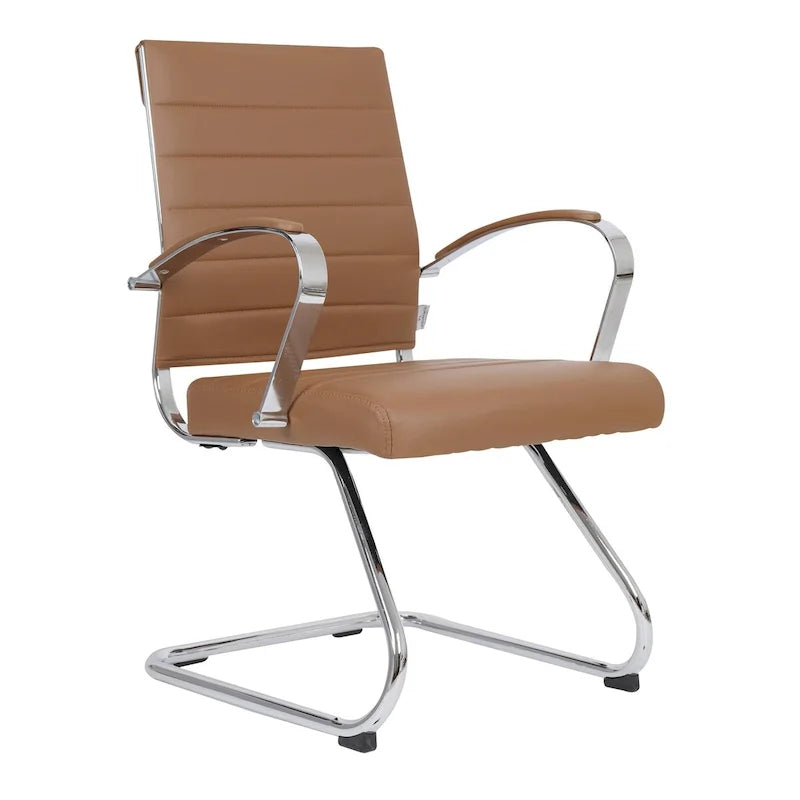 Leather Office Chair with Stainless Steel Sled Base