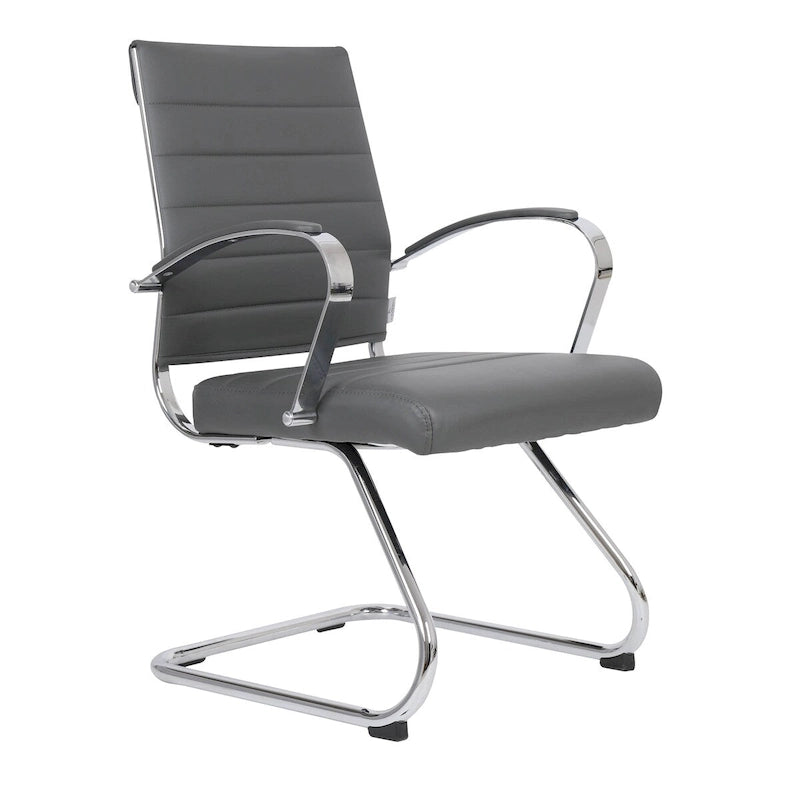 Leather Office Chair with Stainless Steel Sled Base