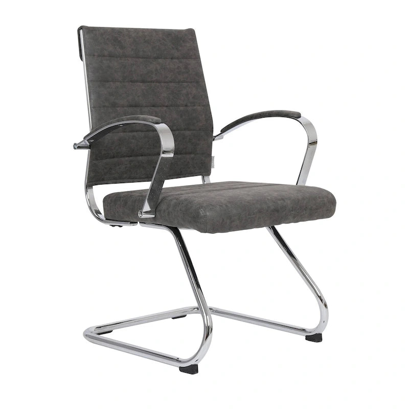 Leather Office Chair with Stainless Steel Sled Base