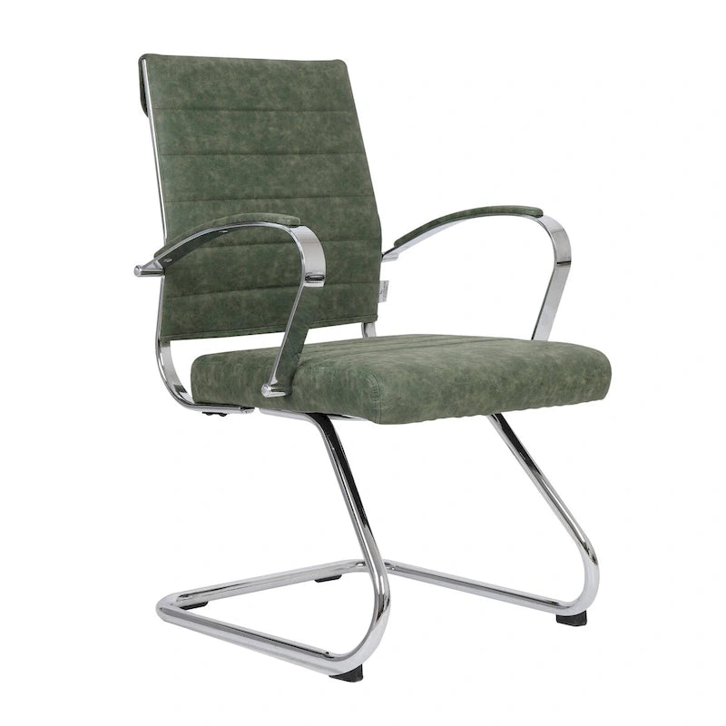 Leather Office Chair with Stainless Steel Sled Base