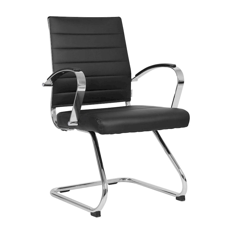 Leather Office Chair with Stainless Steel Sled Base