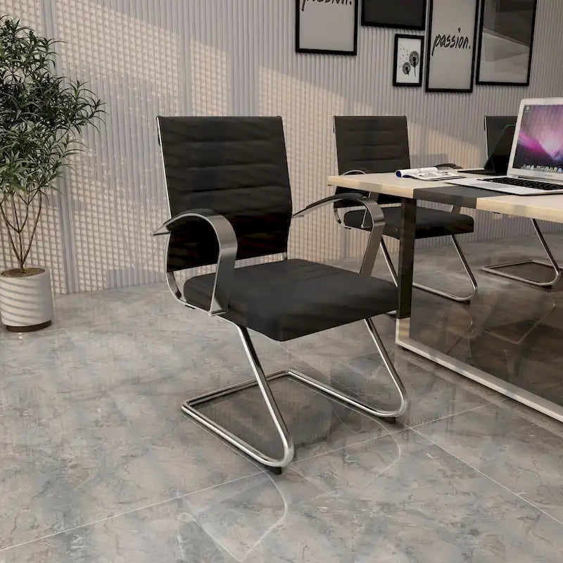 Leather Office Chair with Stainless Steel Sled Base