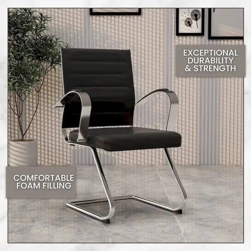 Leather Office Chair with Stainless Steel Sled Base
