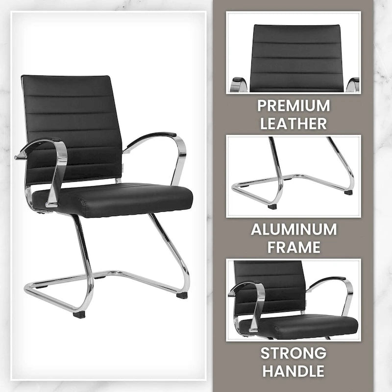 Leather Office Chair with Stainless Steel Sled Base