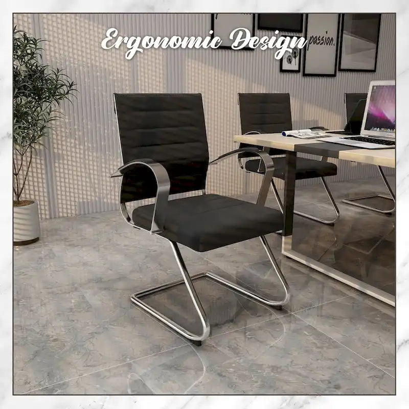 Fauteuil de bureau en cuir avec piètement luge en acier inoxydable